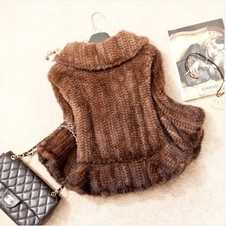 Осенне зимняя женская натуральная вязаная норковая Меховая куртка с рюшами и