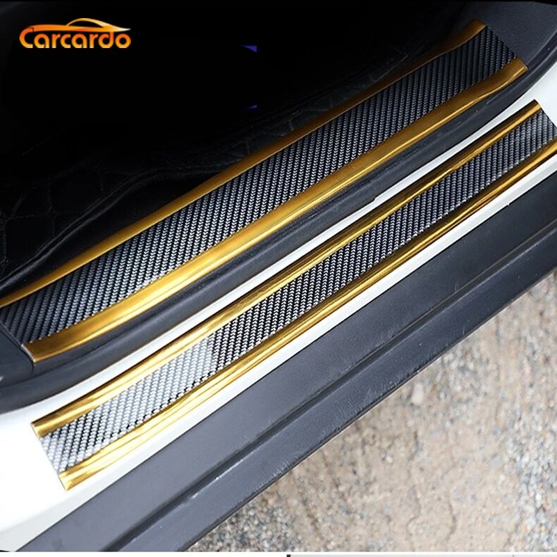 Carcardo 3D Carbon Fiber Protector Car Bumper Strip Door Sill Protector Strip Sticker 3D Carbon Fiber Soft Rubber Sticker