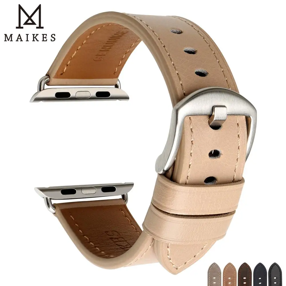 

MAIKES Quality Leather Watch Band For Apple Watch 49mm 44mm 40mm 42mm 38mm for iWatch All Models Series 8 7 6 5 4 3 2 1 for Men