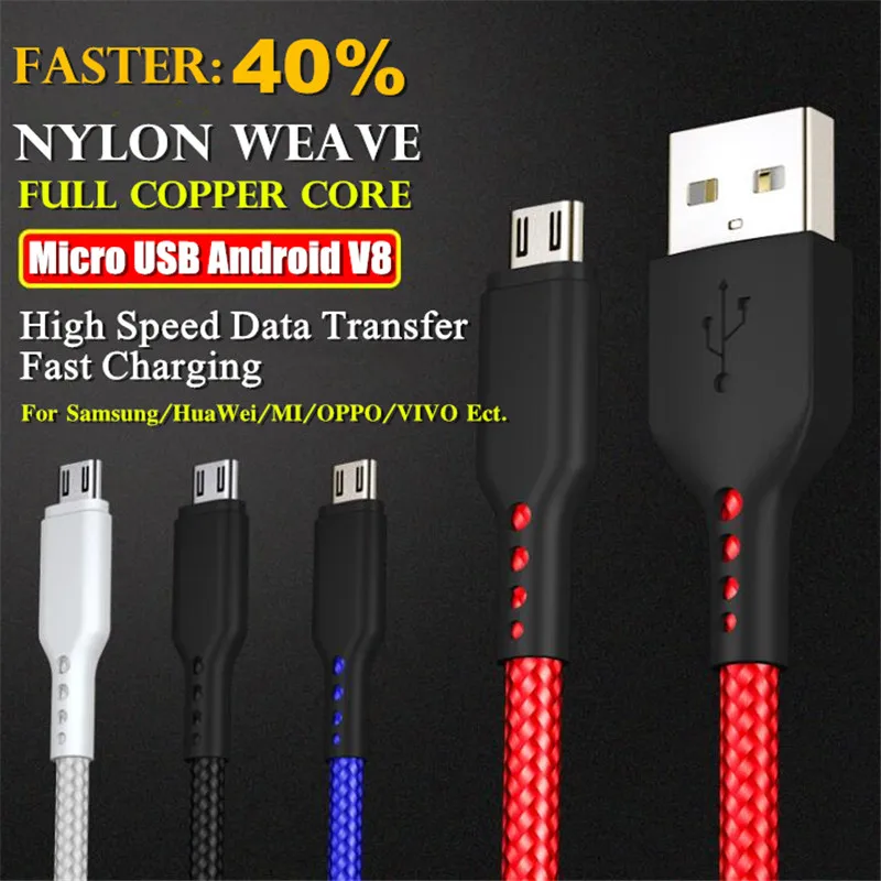 200 шт. Type C Micro USB Android V8 кабель для передачи данных нейлоновый переплетенный медный