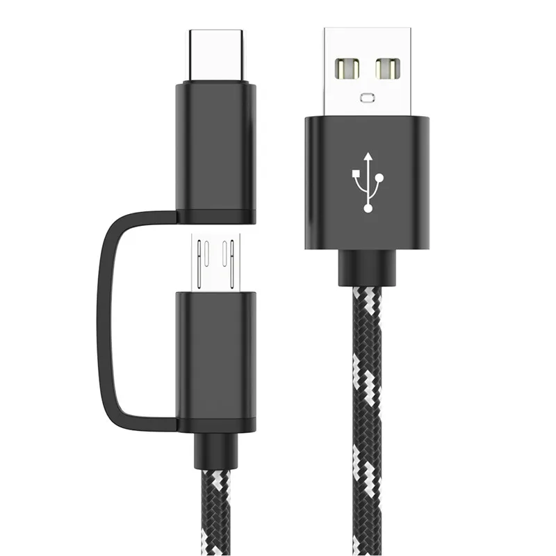 2 в 1 usb зарядный кабель для samsung оплетка Micro usb type C данные синхронизировать мобильный телефон USB C type-C кабель код для Xiaomi huawei LG