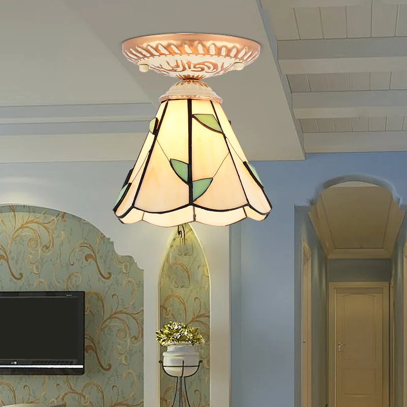 Тиффани стиль диам. Круглый витражный стеклянный светодиодный потолочный