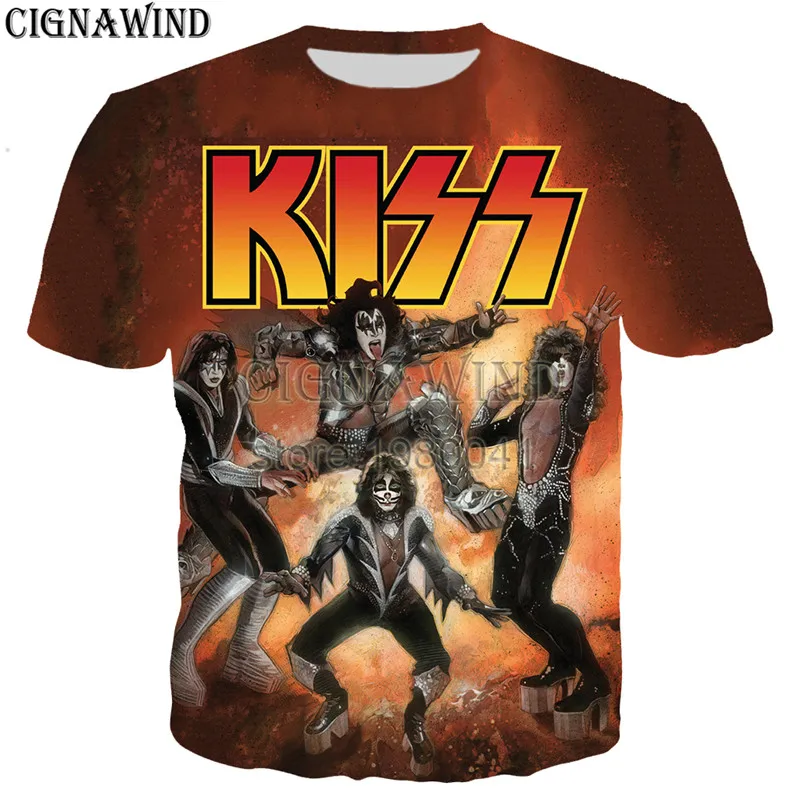 New Anime Harajuku streetwear tops KISS Hard Rock Pop Metal 3D Printed t shirt men women t-shirts summer casual funny shirts | Мужская