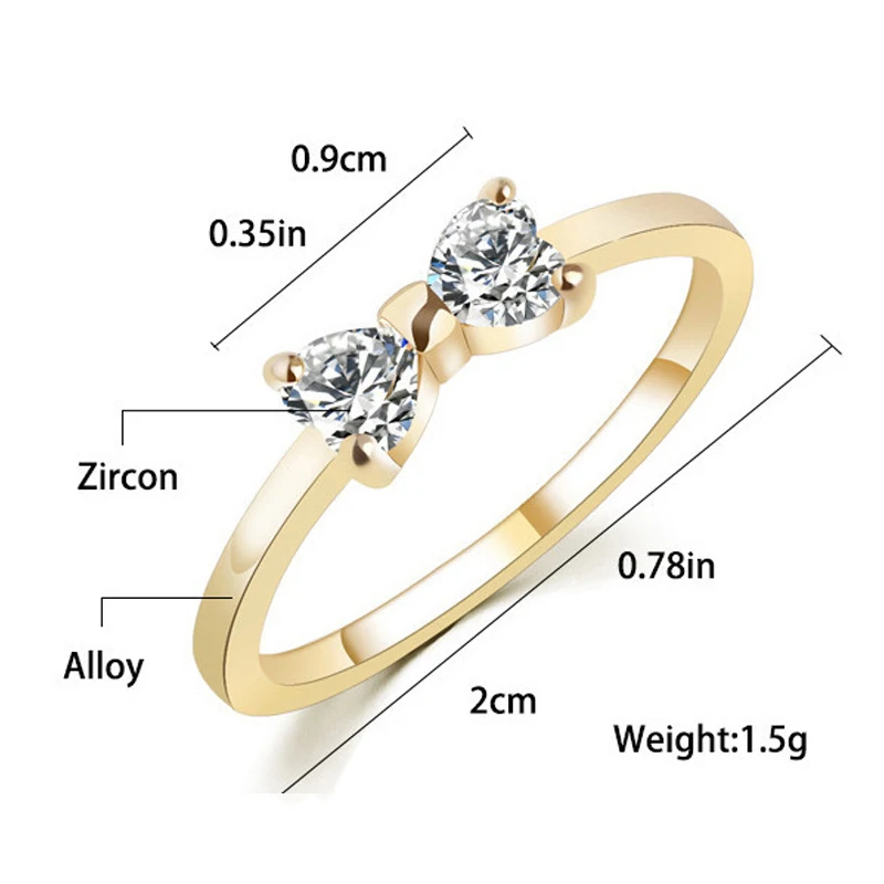 Женское кольцо с кристаллами золотого цвета бант-узел обручальные свадебные