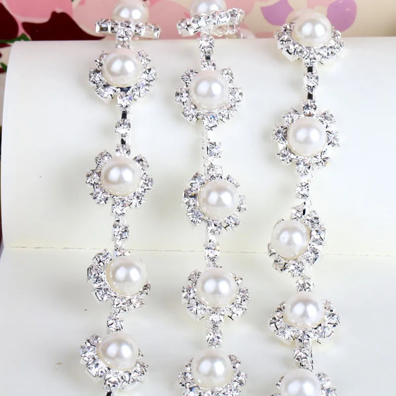 

Crystal Rhinestones Chain Silver Base Tirm DIY Wedding Dress Accessories Rhinestone Applique Chain