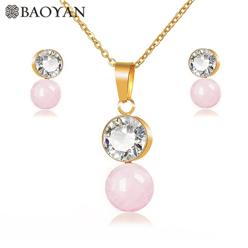 BAOYAN Элегантный Золотой Серебряный Chian 8 цветов круглая Хрустальная жемчужная подвеска женское ожерелье из нержавеющей стали ювелирный набор для женщин