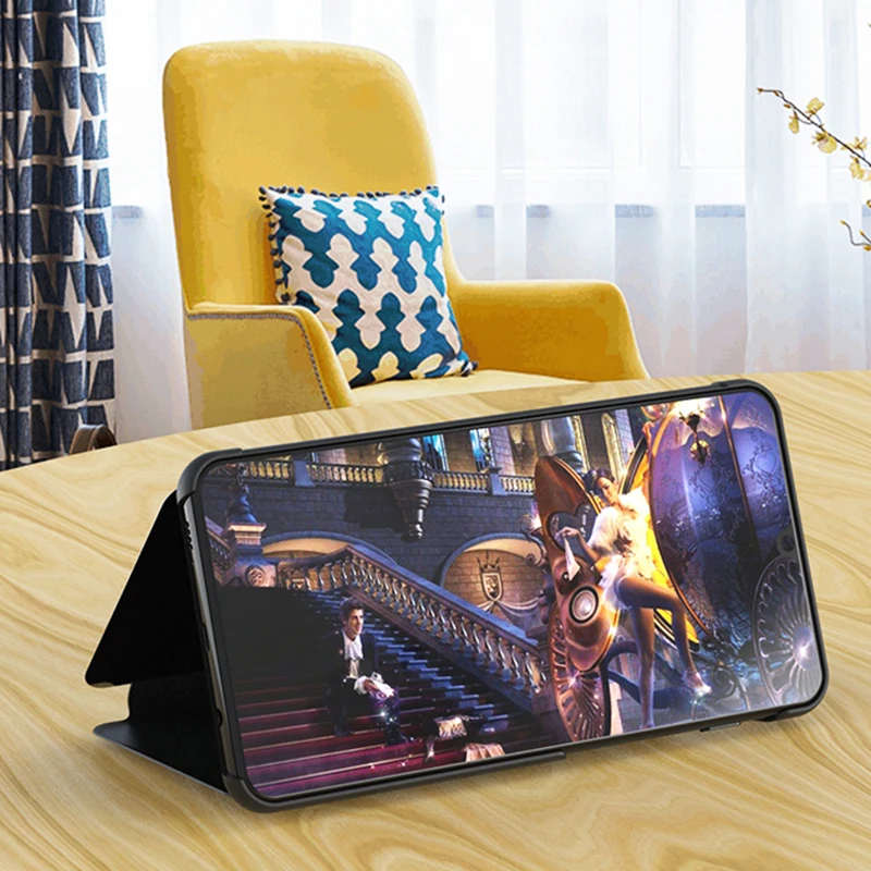 Зеркальный чехол для Samsung Galaxy M10 M20 с откидной крышкой прозрачная подставка