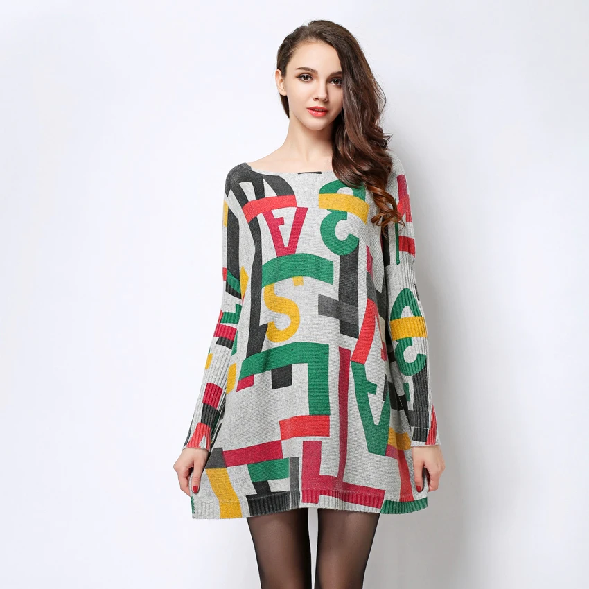 Женское шерстяное платье большого размера свободный топ с длинными рукавами и