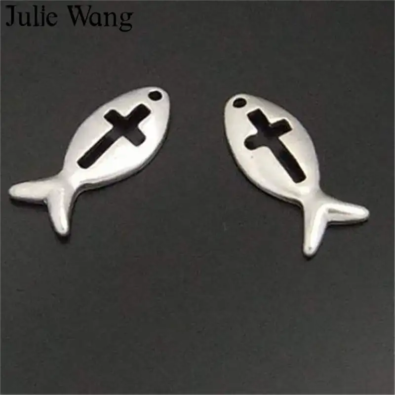 Julie Wang 10 50 шт маленькие подвески в виде рыбы сплав античный серебряный цвет полые