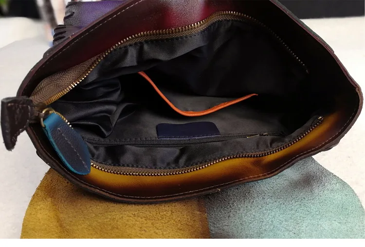 New High Quality Genuine Leather Backpacks Colorful Women Vintage Students Bag Female Handmade Leather School Bags