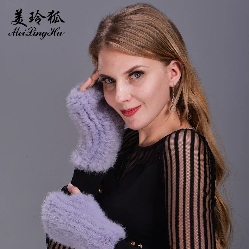 Knitted Women Real Mink Fur Gloves Thick Warm Winter Glove New 2017 Fashion Female Solid Fingerless | Аксессуары для одежды