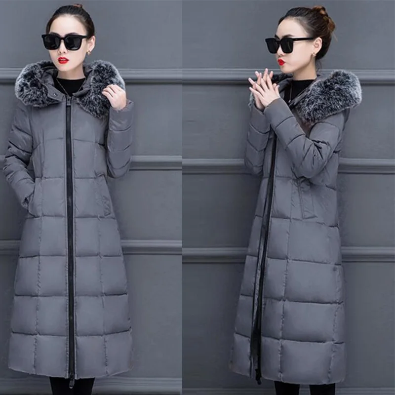 Winter Jacket Women 2019 Middle Long Cotton-padded Jackets Big Fur Hooded Collar Parkas Thicken Warm Coat Female | Женская одежда