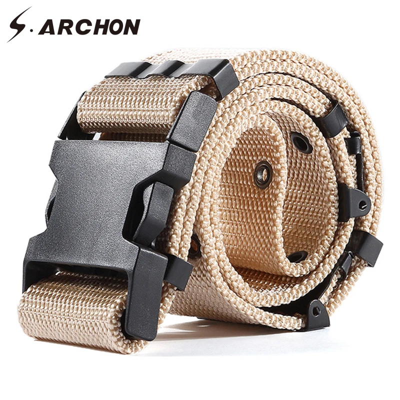 S.ARCHON Thick Adjuster Buckle Tactical Nylon Belt Men Casual Fastness Buttonhole Military Waist Survival Combat Army Belts | Аксессуары