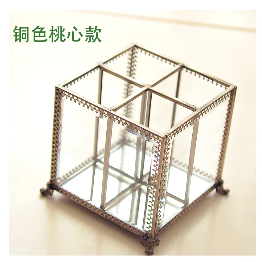 

retro Glass box makeup brushes holder pencil bucket makeup organizer pen storage box transparent barrel pen holder cake tools