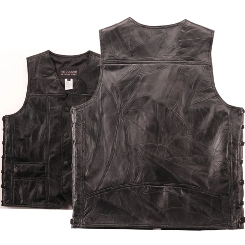 Жилет мужской кожаный с вышивкой для езды на мотоцикле в стиле панк хип-хоп из