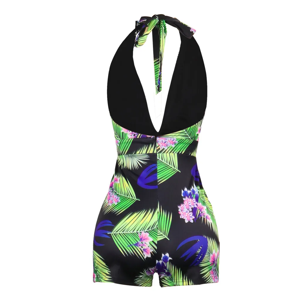 

Ladies beach print sleeveless playsuits Sexy Club Women Boho Floral Playsuits V-Neck Backless sexy nightclub playsuits 7.9