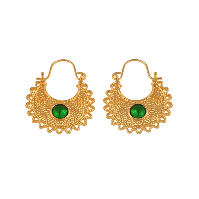 Green Stone ONE Pair Anniyo Эфиопский золотой цвет серьги для женщин девочек Африканская Этническая Серьга мама подарки#118806 - Окраска металла: Green Stone ONE Pair
