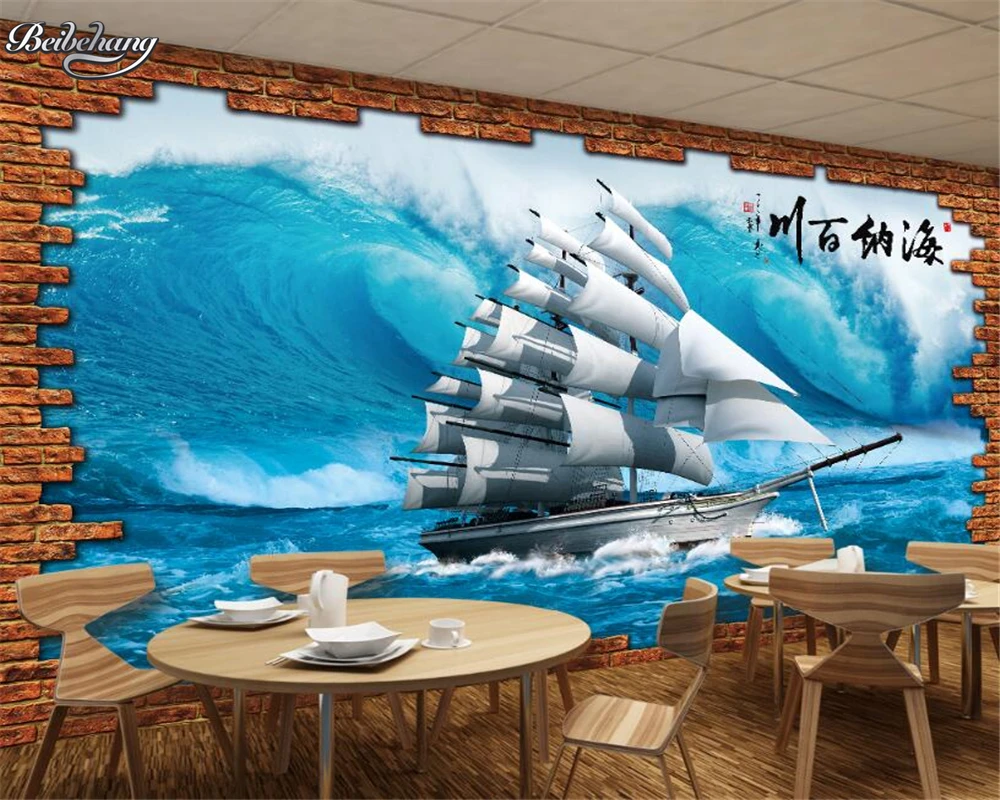 Настенные обои 3D с морским парусником для гостиной 3 d | Обустройство дома