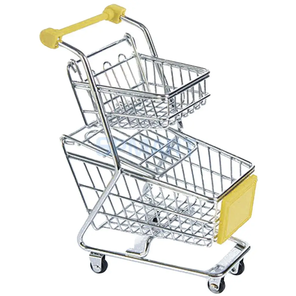 Мини тележка для покупок с двумя ярусами желтая|trolley toy|shopping trolley toyshopping cart toy |