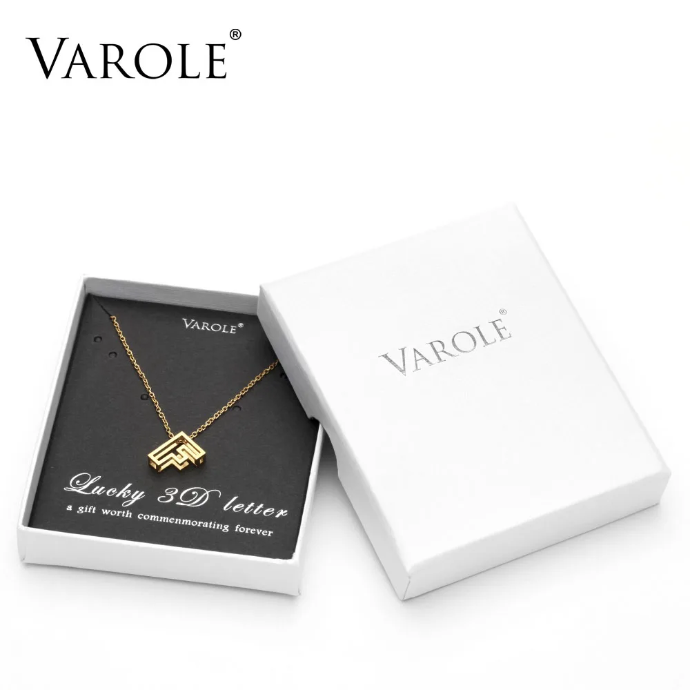 VAROLE 16 дюймов ожерелья-цепочки и подвески для женщин 3D матовая отделка A-Z БУКВЕННОЕ колье с буквами алфавита ювелирные изделия из нержавеющей стали с подарочной коробкой - Окраска металла: F with Box