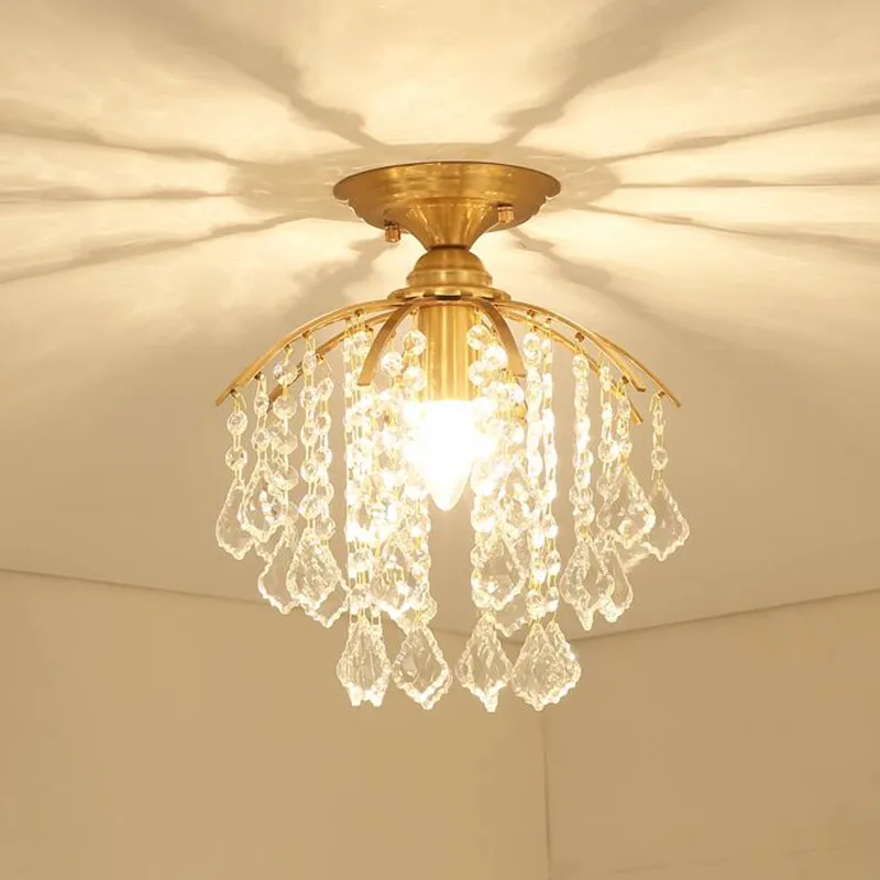 

American Living Room Restaurant LED Crystal Lamp Simplified Modernity European Entrance Balcony Bedroom Copper Ceiling Lights