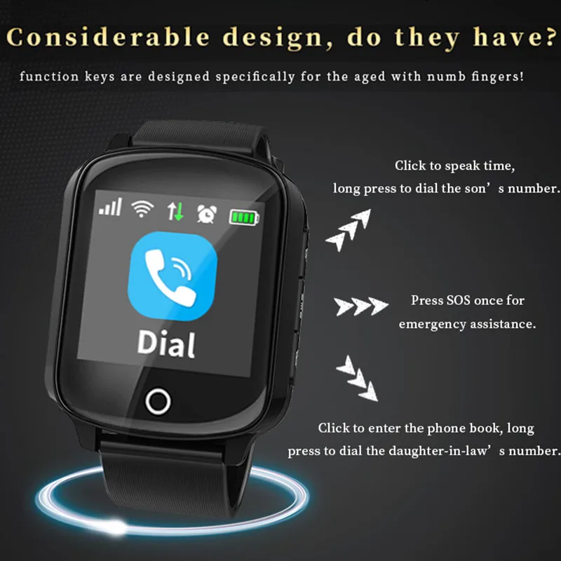 GPS Wifi Трекер Смарт-часы для телефона пожилых SOS Вызов сердечного ритма кровяное
