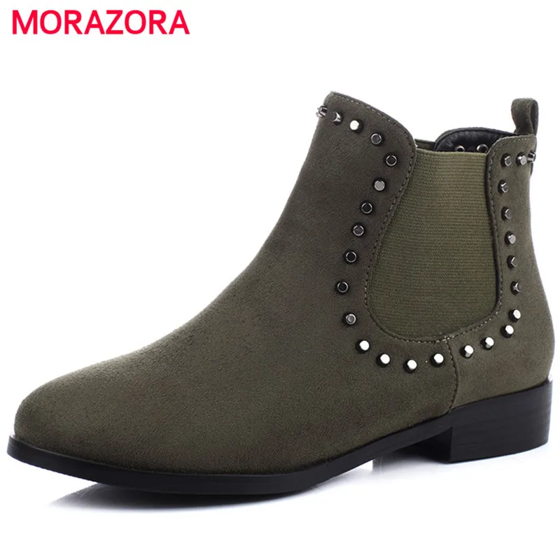 MORAZORA/модные ботинки женские демисезонные однотонные туфли на низком каблуке с