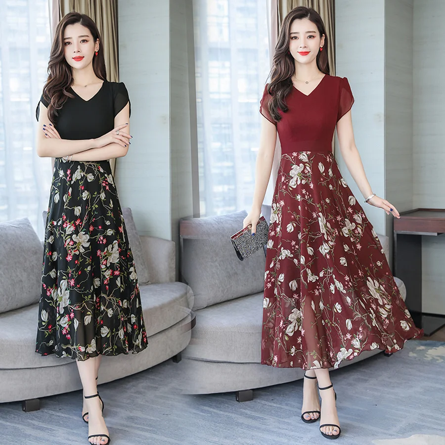 Женское платье Макси Boho винтажное пляжное с цветочным принтом большого размера
