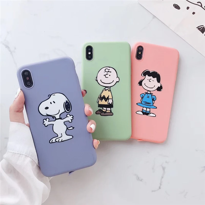 WTSZKL cartoon Snoopy pattern phone case for iphone 6S 6 7 8 Plus X XS Max XR cute candy color TPU silicone back cover |