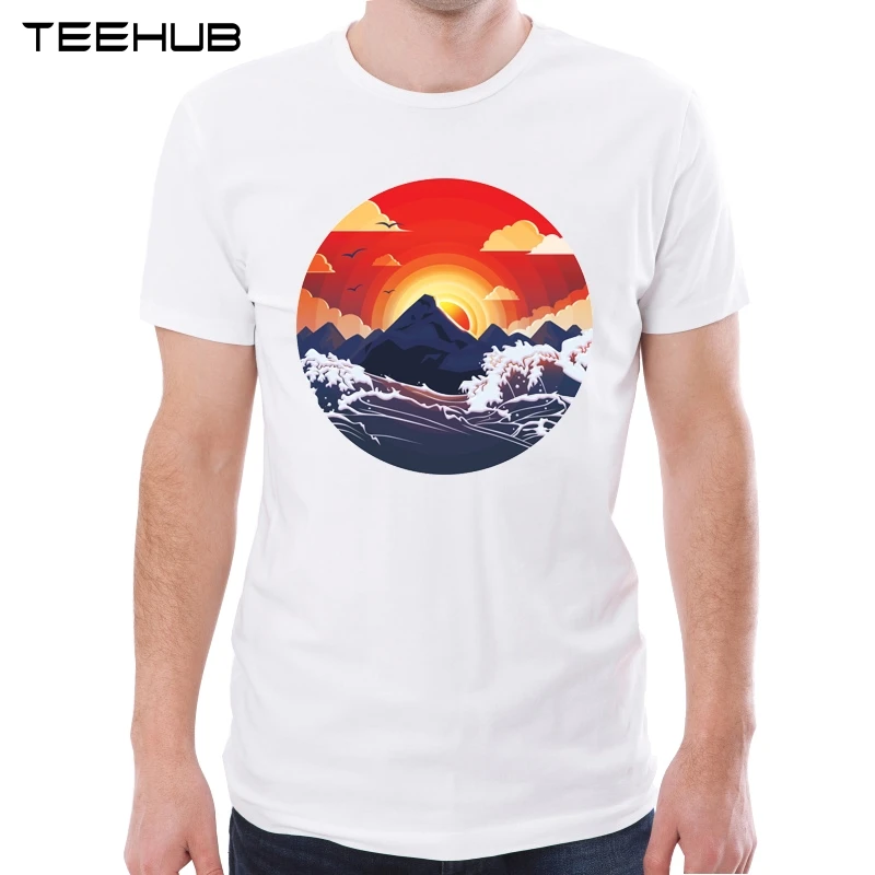 Новое поступление 2019 Мужская модная футболка TEEHUB с принтом Sun Uprising повседневная
