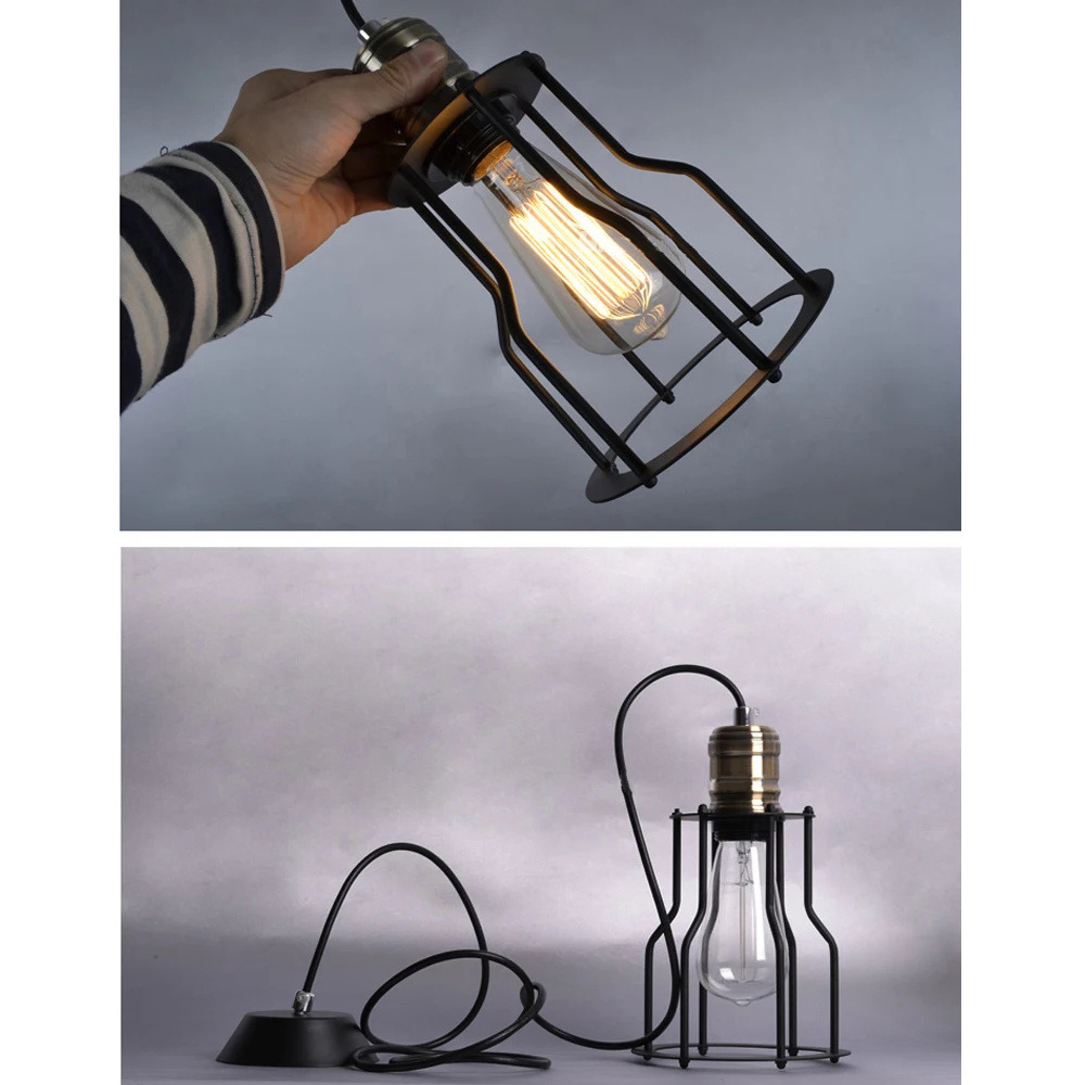 Античные светильники из кованого железа черная металлическая клетка подвесные