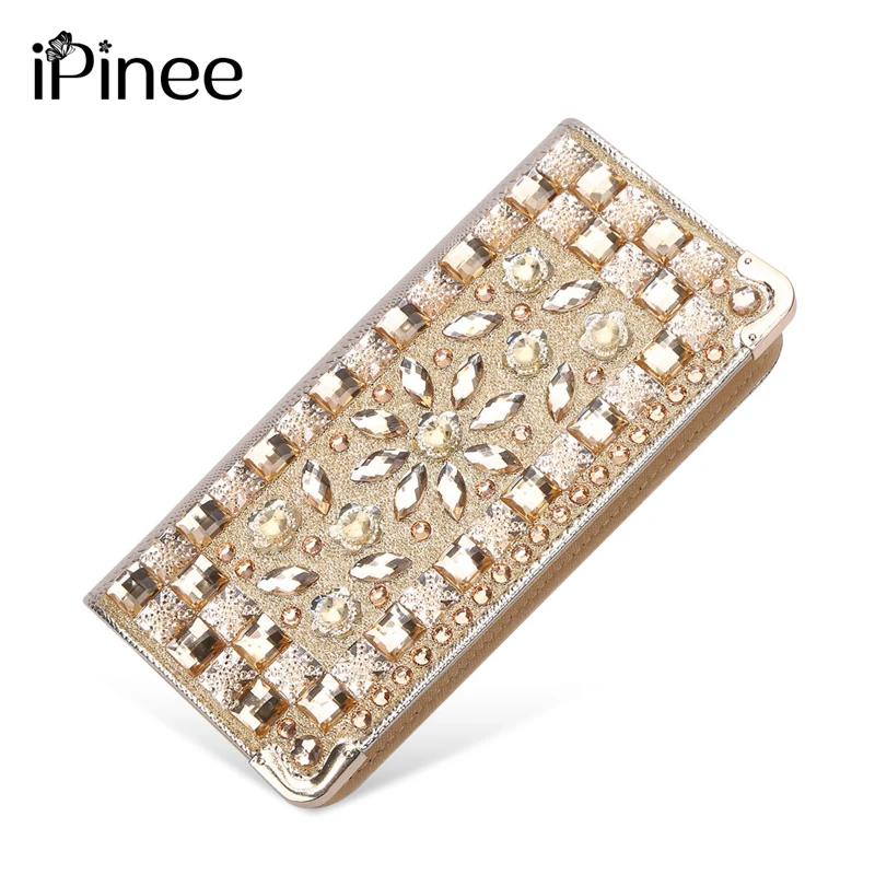 IPinee новый модный клатч из искусственной кожи длинные золотые стразы женский