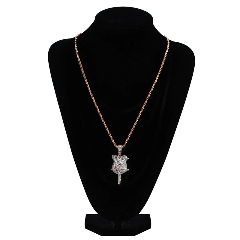 Elegant white Rose Pendants Necklaces for Women Micro Paved AAA CZ Stone Bling Ice Out Men Hip Hop Rapper Jewelry Party Gift | Украшения и