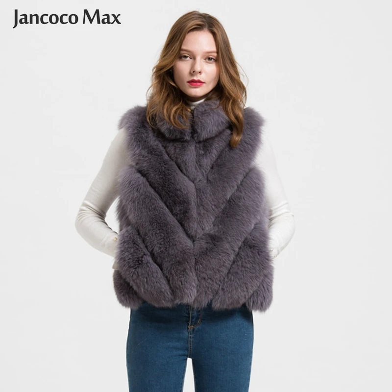 Jancoco Max жилет из натурального Лисьего меха для женщин, зимний женский жилет, модный жилет с воротником-стойкой S1708