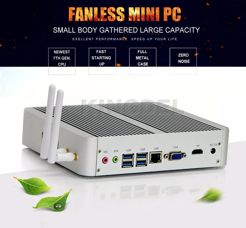 Kingdel горячая распродажа Новое поступление Intel i5 7200U i3 7100U Windows10 Linux HTPC HDMI VGA безвентиляторный мини ПК макс 16 Гб ram