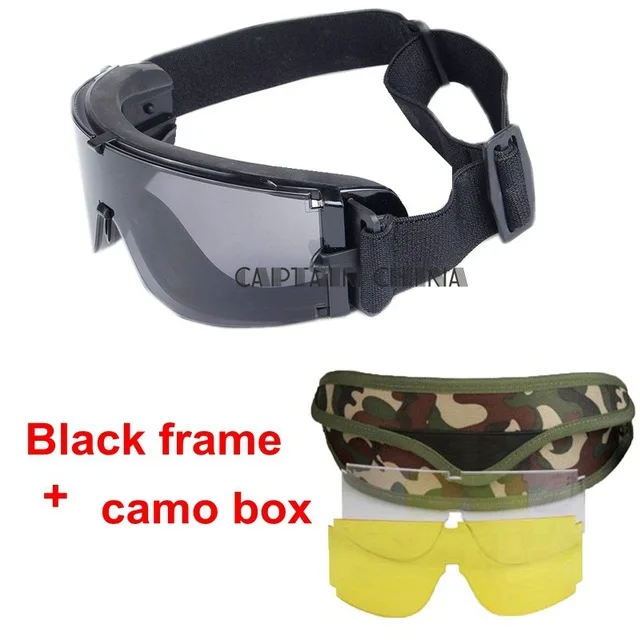 black frame CAMO BOX Черные, коричневые, зеленые, военные очки, 3 линзы, армейские солнцезащитные очки, тактические очки, Eyeshield, для военных игр, страйкбола, стрельбы - Цвет: black frame CAMO BOX