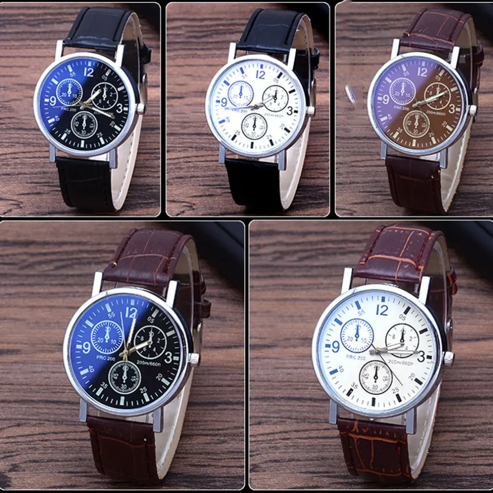Мужские Бизнес часы календарь PU Кожаный ремешок водонепроницаемые три глаза