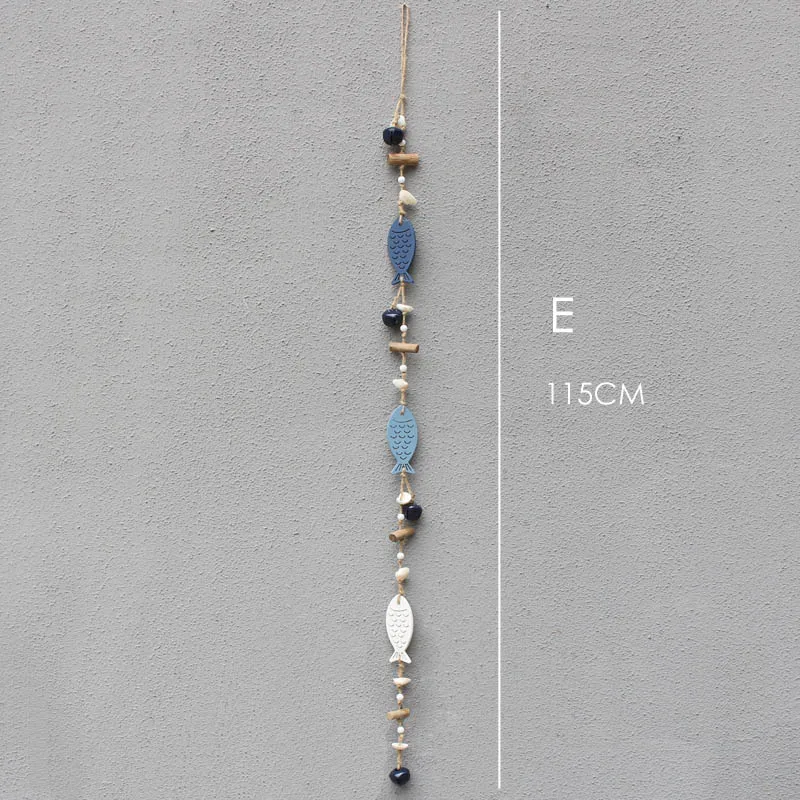 E Vintage Blue Fish Hangings Sea-maid Pendant With Drift Wood& Bells Wall Decoration Home Drop Ornaments Kids Room Decor New - Цвет: E