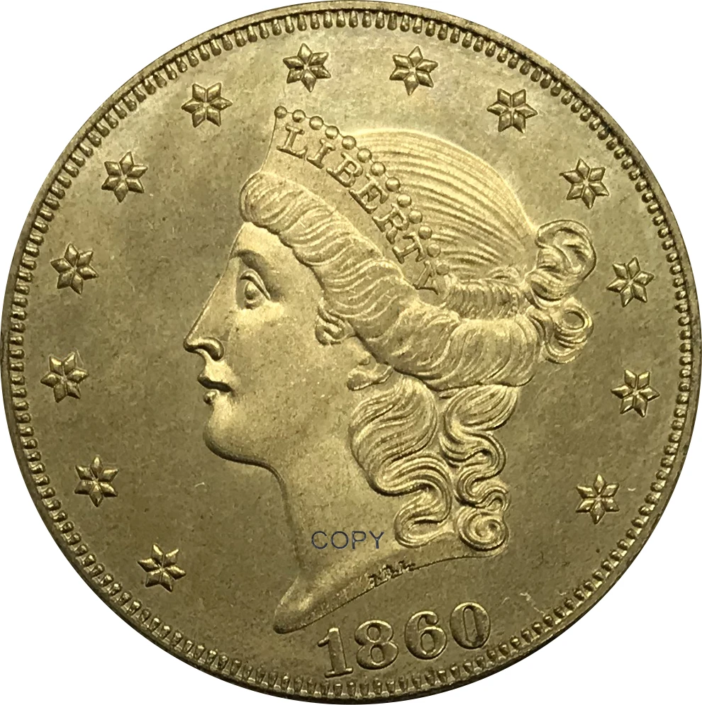 

Коллекционная латунная монета с двойным орлом, 20 долларов, 1860 S