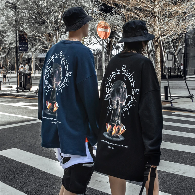 Autumn 2019 New Hip Hop Lotus Buddha Statue Sweatshirt Men | Мужская одежда