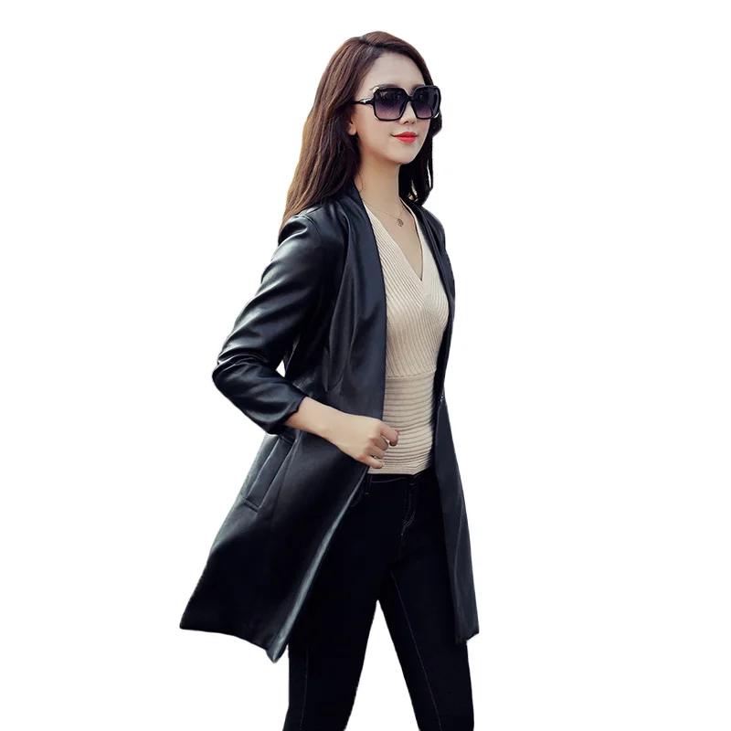 Европа кожа длинная юбка девушки мыть водой кожаные пальто и новый | Одежда из