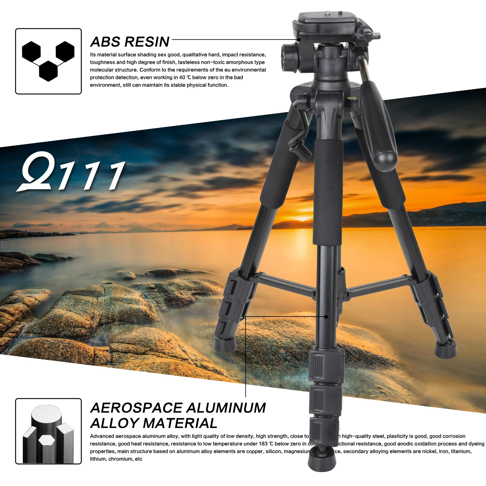 ZOMEI Q111 Professional Portable Lightweight Travel Aluminum Camera Tripod Pan Head for Smartphone SLR DSLR Digital | Электроника
