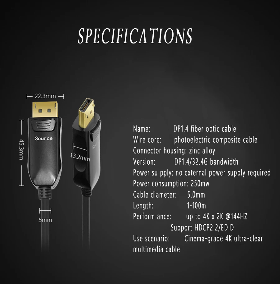 Волоконно оптический кабель displayPort DP к с поддержкой 32 Гбит/с высокоскоростной 8k @