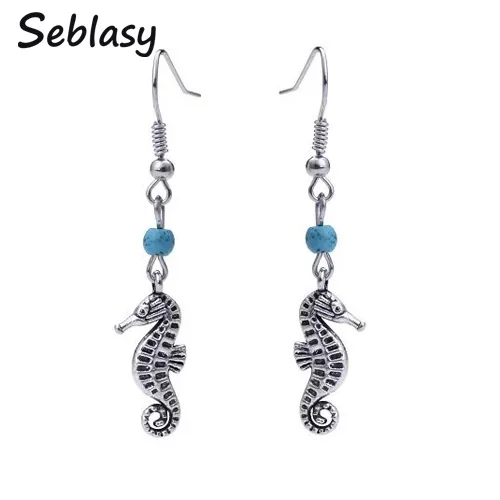 Seblasy винтажные богемные серьги подвески из натурального камня морская лошадь