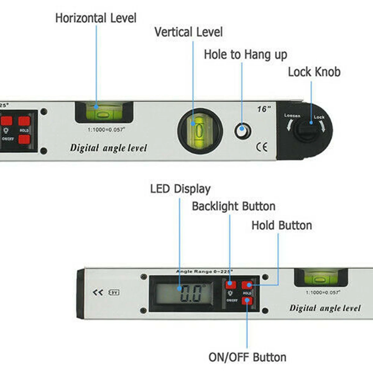 ANENG 0~225Degree LCD Digital Display Angle Level With Portable Bag Aluminum Alloy Vertical Measuring Device | Инструменты