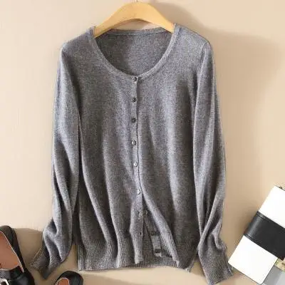 O-neck dark grey Осенний и зимний утолщенный кашемировый свитер, женский кардиган с v-образным вырезом и длинными рукавами, короткий свободный Однотонный женский свитер - Цвет: O-neck dark grey