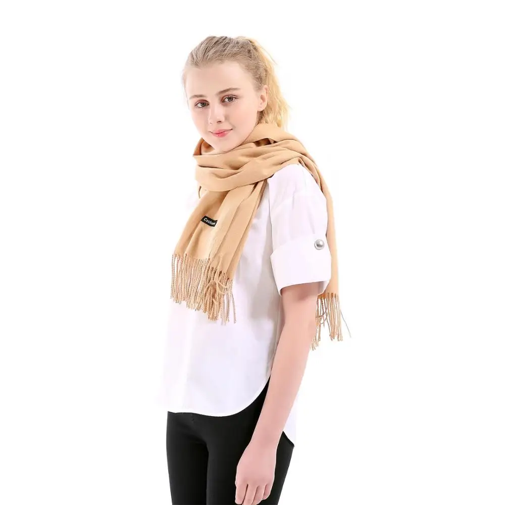 

Plain Cashmere Scarf Shawl Solid Autumn Winter Wrap Warm High Quality Soft Hijab Thick Lady Women Pashmina Luxury Wool Khaki