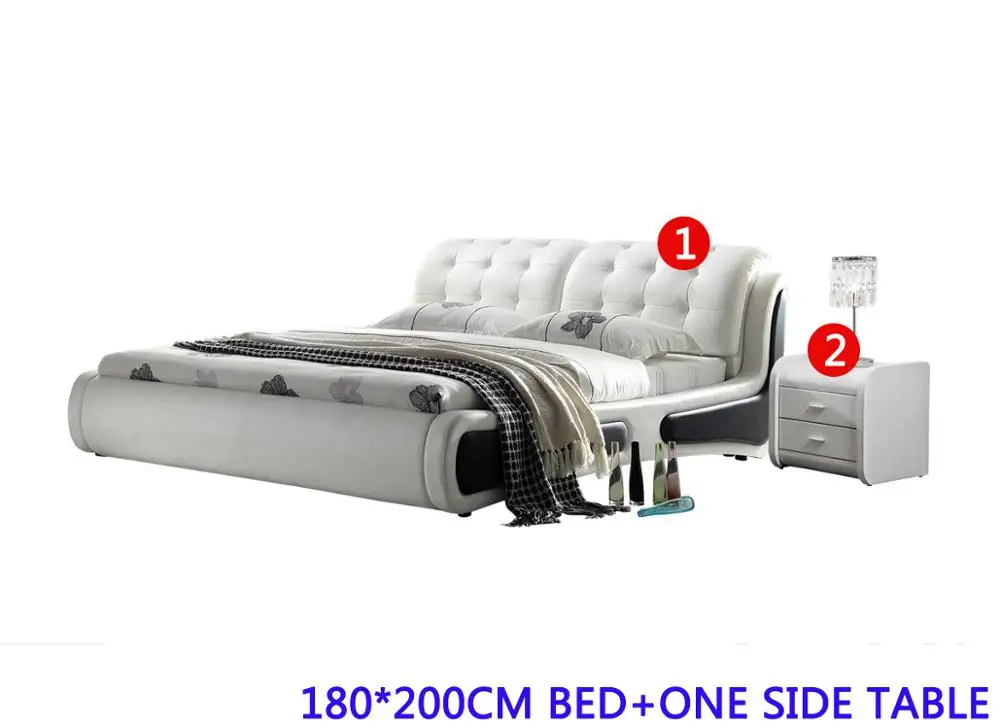 BED AND SIDE TABLE Рама DYMASTY натуральная кожа мягкая кровать современный дизайн кровать/мода king/queen Размер мебель для спальни - Цвет: BED AND SIDE TABLE
