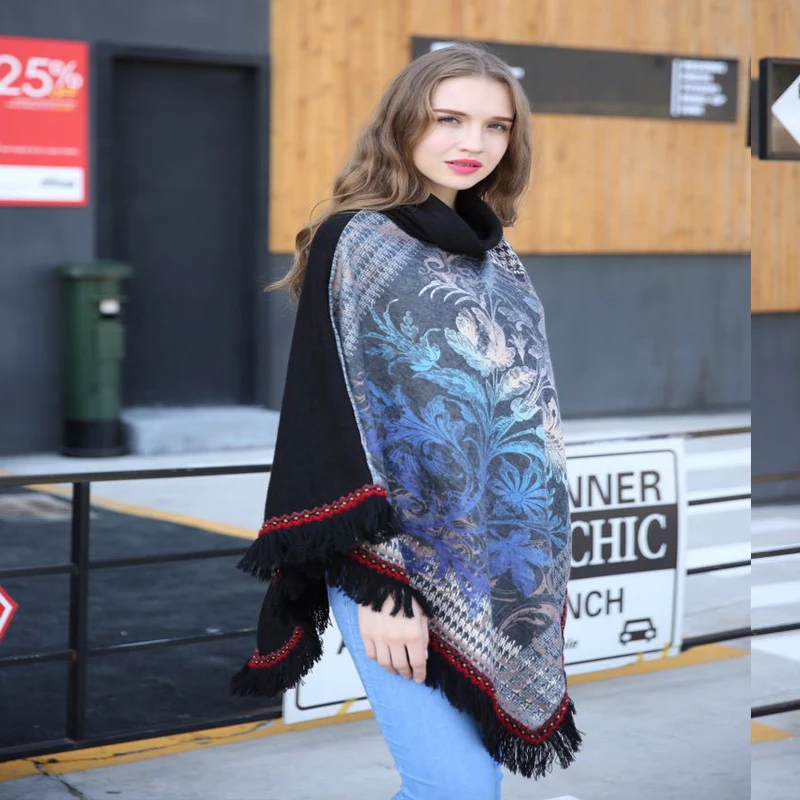 Осенне зимняя женская акриловая плотная теплая Цветочная шаль женский кардиган