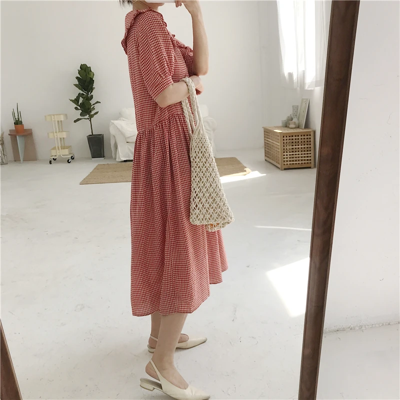 Hzirip Корея Style2018 Лето Для женщин элегантный плед милое платье отложным воротником
